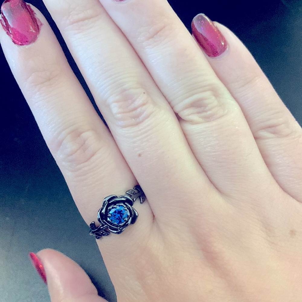 Black Rose Ring w/ Blue Stone